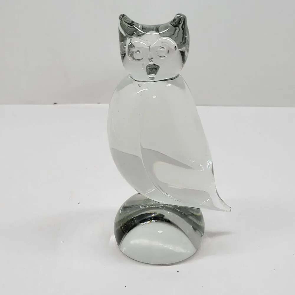 Owl Figurine Clear Glass Paperweight